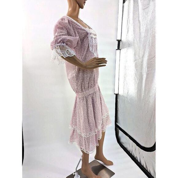 NWT Vintage 70s Gunne Sax Prairie Dress Lilac Ruffle Drop Waist Floral Crochet 9 - Picture 12 of 12